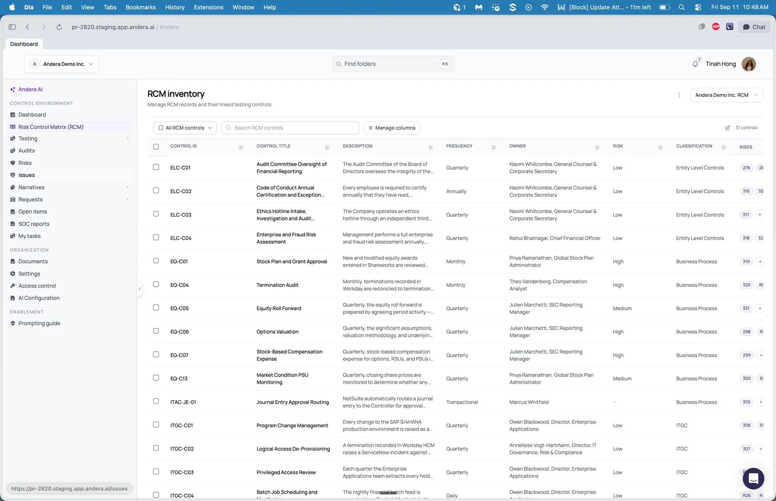 Your risk and control matrix in Andera GRC